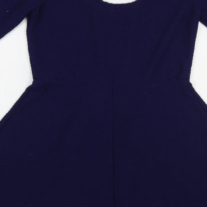 Miss Selfridge Womens Blue Polyester Skater Dress Size 12 Scoop Neck Pullover