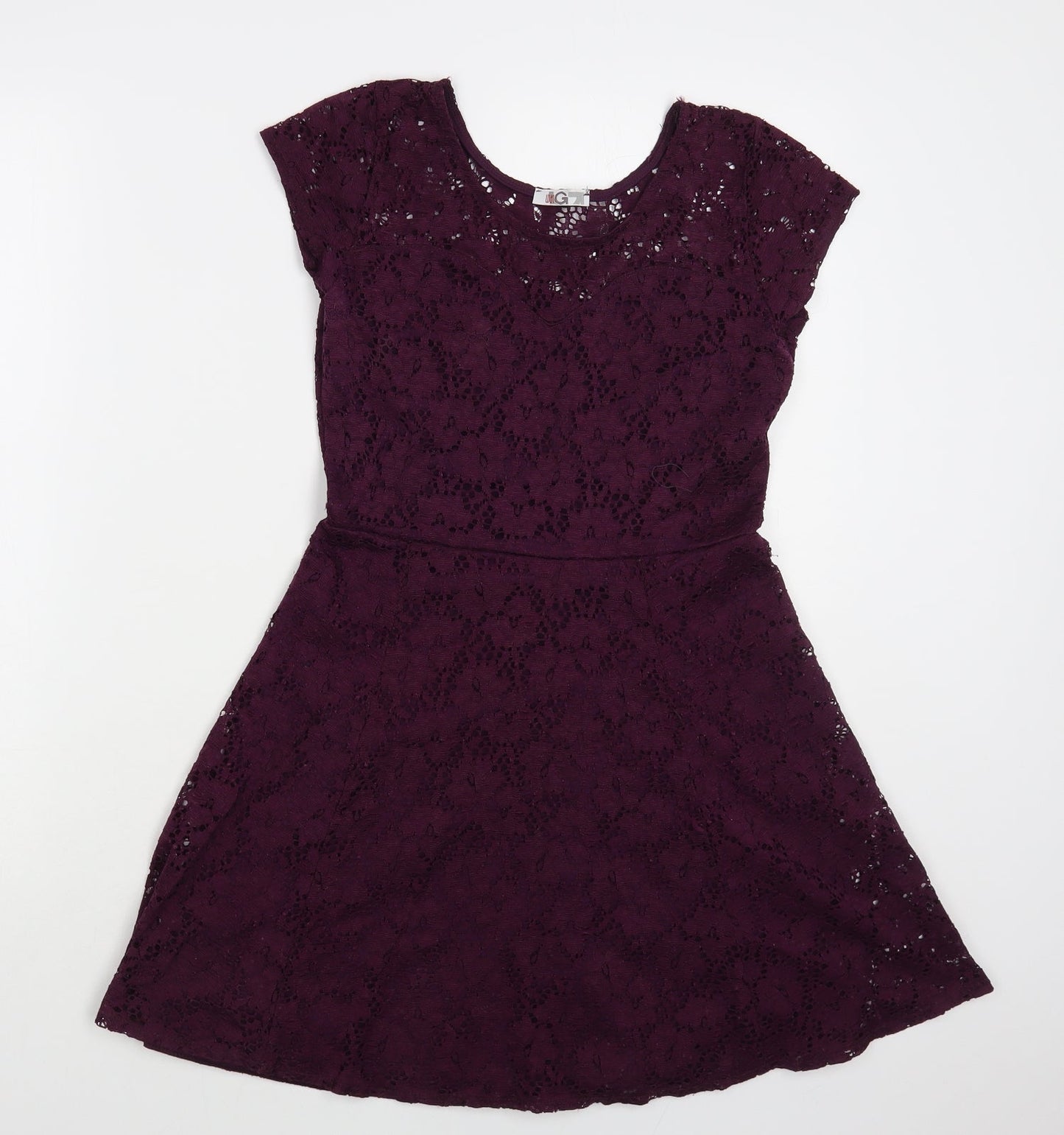 Wal G Womens Purple Floral Polyester Fit & Flare Size S Round Neck Pullover - Lace Overlay