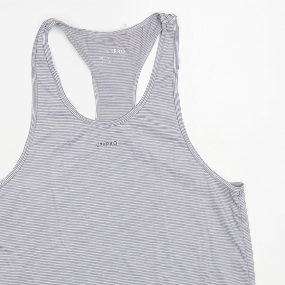 USA Pro Womens Grey Striped Nylon Pullover Tank Size 8 Scoop Neck Pullover