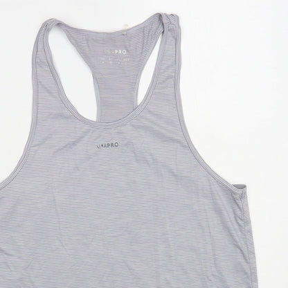 USA Pro Womens Grey Striped Nylon Pullover Tank Size 8 Scoop Neck Pullover