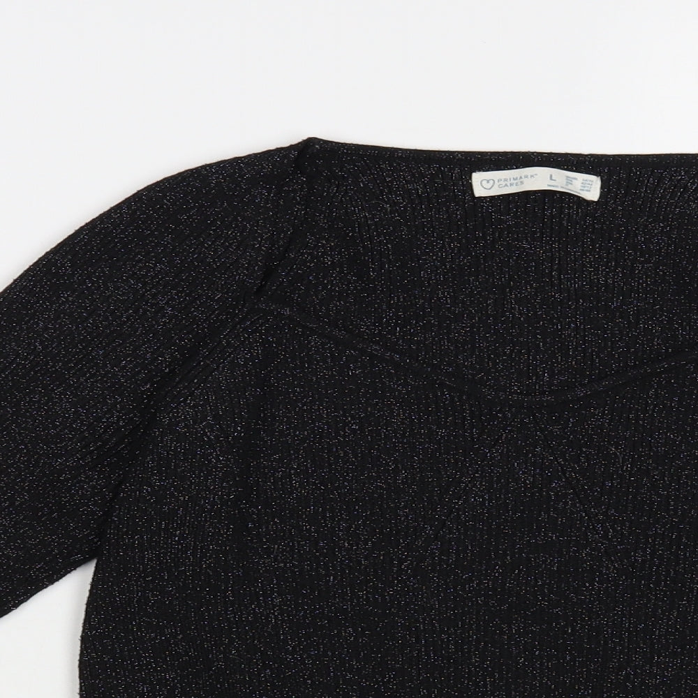 Primark Womens Black V-Neck Polyester Pullover Jumper Size 14