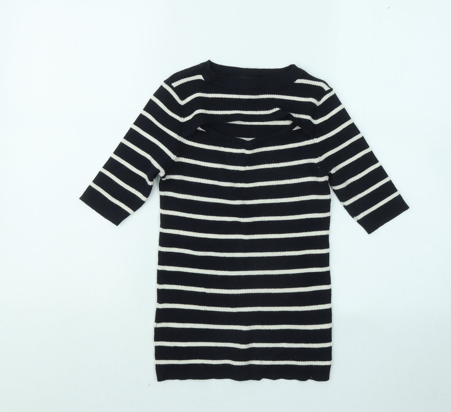 F&F Womens Blue Round Neck Striped Viscose Pullover Jumper Size 8