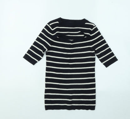 F&F Womens Blue Round Neck Striped Viscose Pullover Jumper Size 8