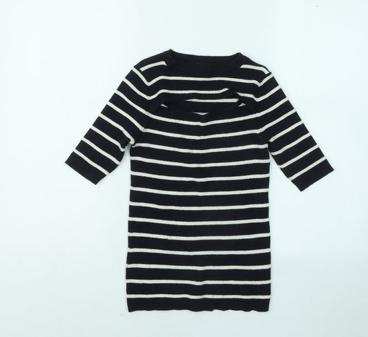 F&F Womens Blue Round Neck Striped Viscose Pullover Jumper Size 8