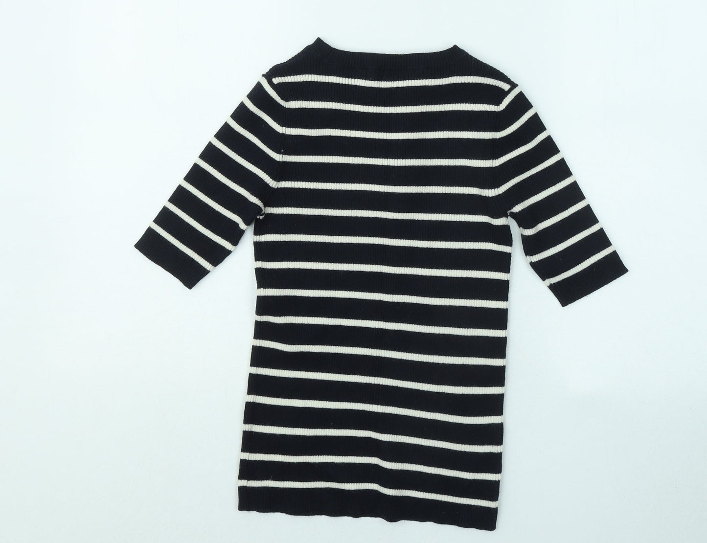 F&F Womens Blue Round Neck Striped Viscose Pullover Jumper Size 8