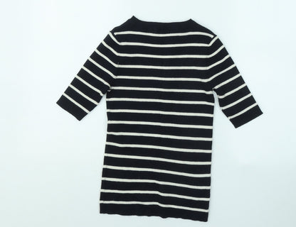 F&F Womens Blue Round Neck Striped Viscose Pullover Jumper Size 8