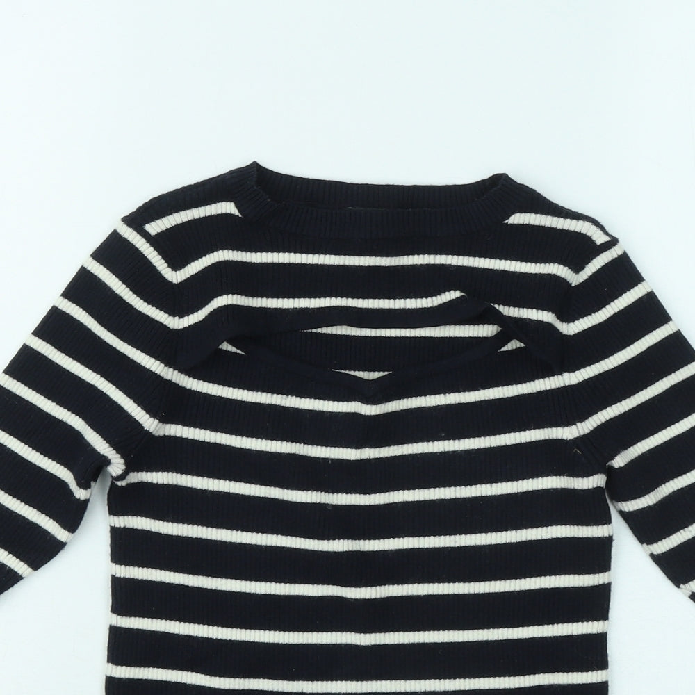 F&F Womens Blue Round Neck Striped Viscose Pullover Jumper Size 8