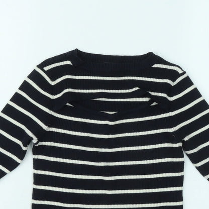 F&F Womens Blue Round Neck Striped Viscose Pullover Jumper Size 8