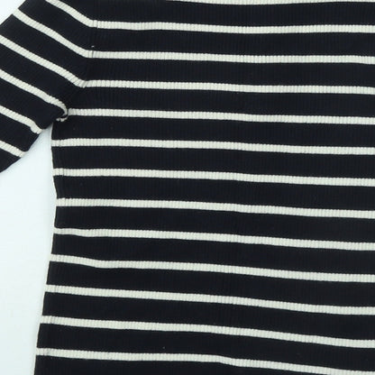F&F Womens Blue Round Neck Striped Viscose Pullover Jumper Size 8