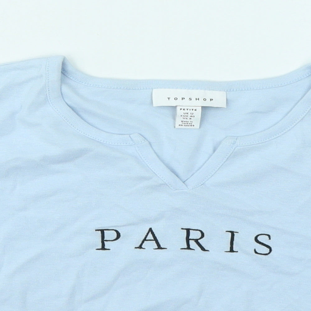 Womens UK Size 12 Topshop Blue Basic T-Shirt