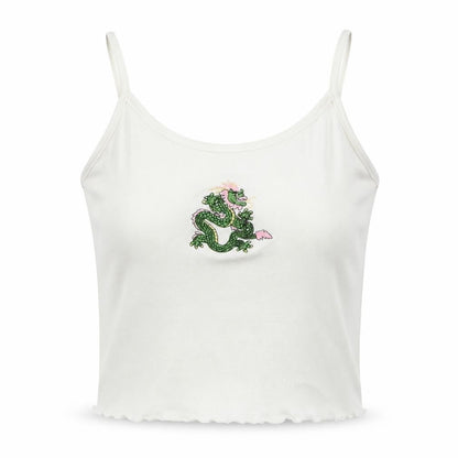 SheIn Womens White Cotton Basic Tank Size M Round Neck - Dragon