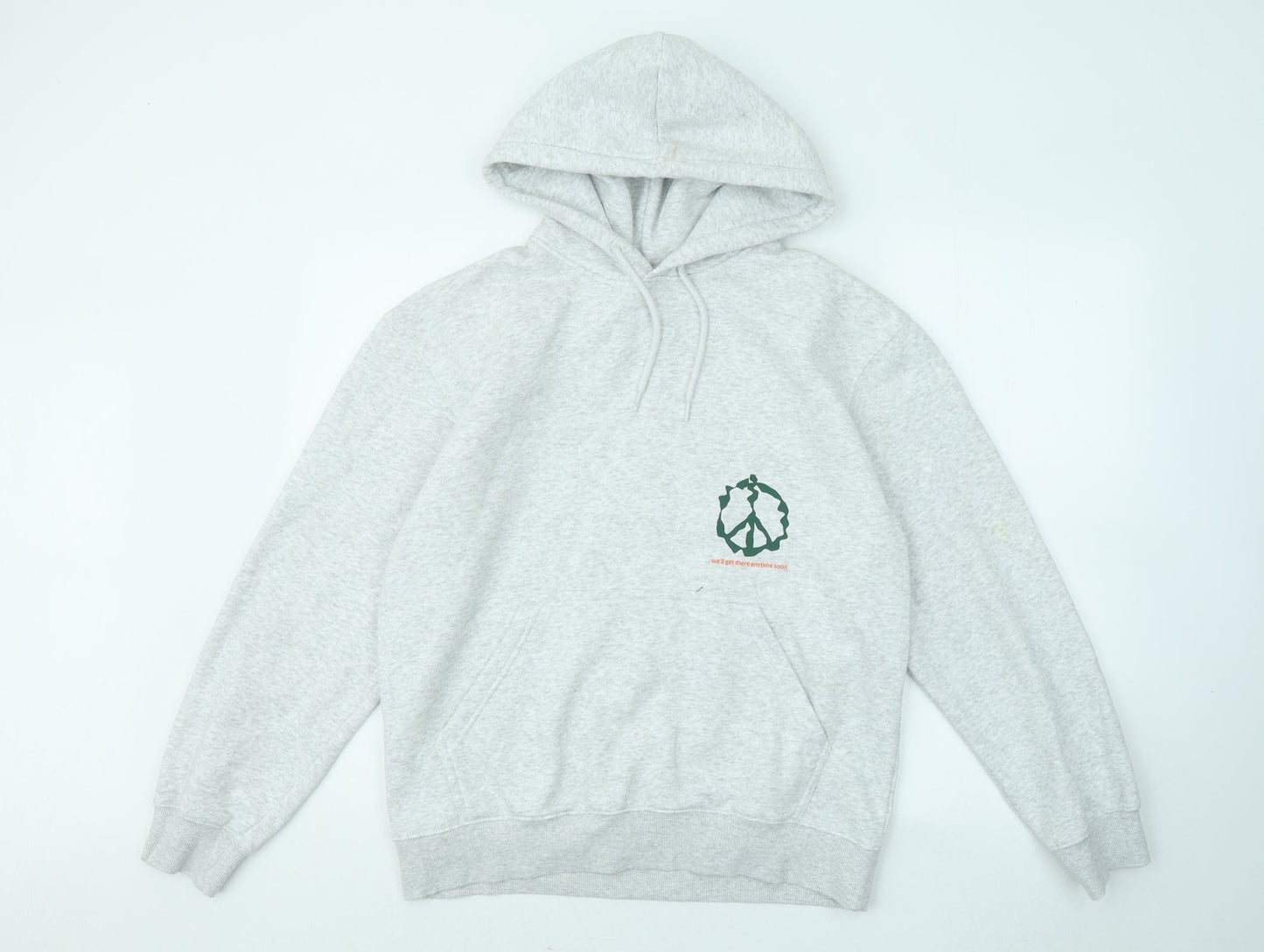 H&M Womens Grey Cotton Pullover Hoodie Size XS - Peace