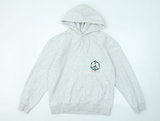 H&M Womens Grey Cotton Pullover Hoodie Size XS - Peace