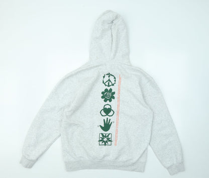 H&M Womens Grey Cotton Pullover Hoodie Size XS - Peace