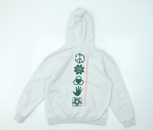 H&M Womens Grey Cotton Pullover Hoodie Size XS - Peace