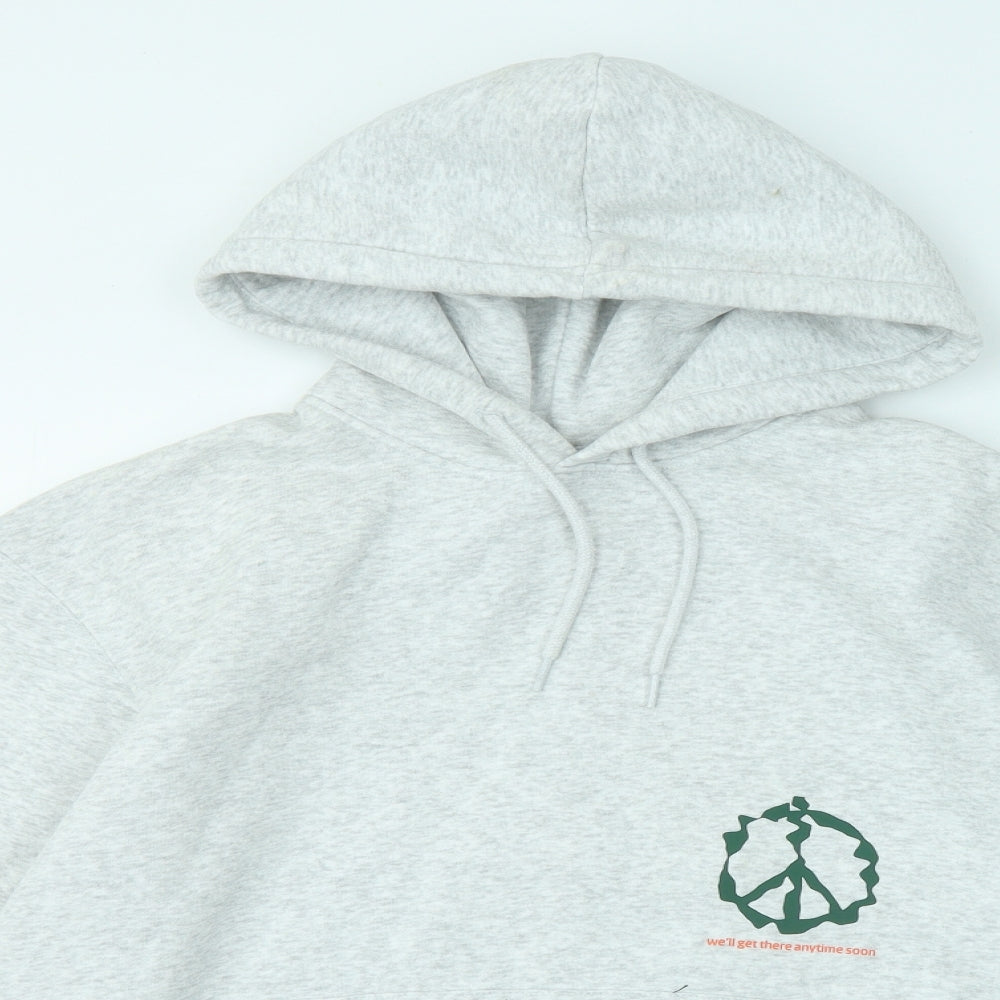 H&M Womens Grey Cotton Pullover Hoodie Size XS - Peace