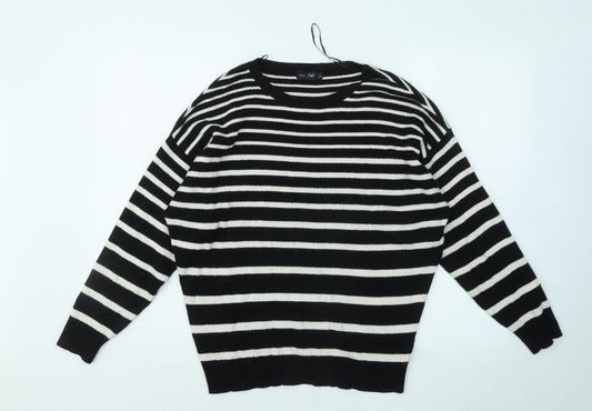 F&F Womens Black Round Neck Striped Viscose Pullover Jumper Size 14