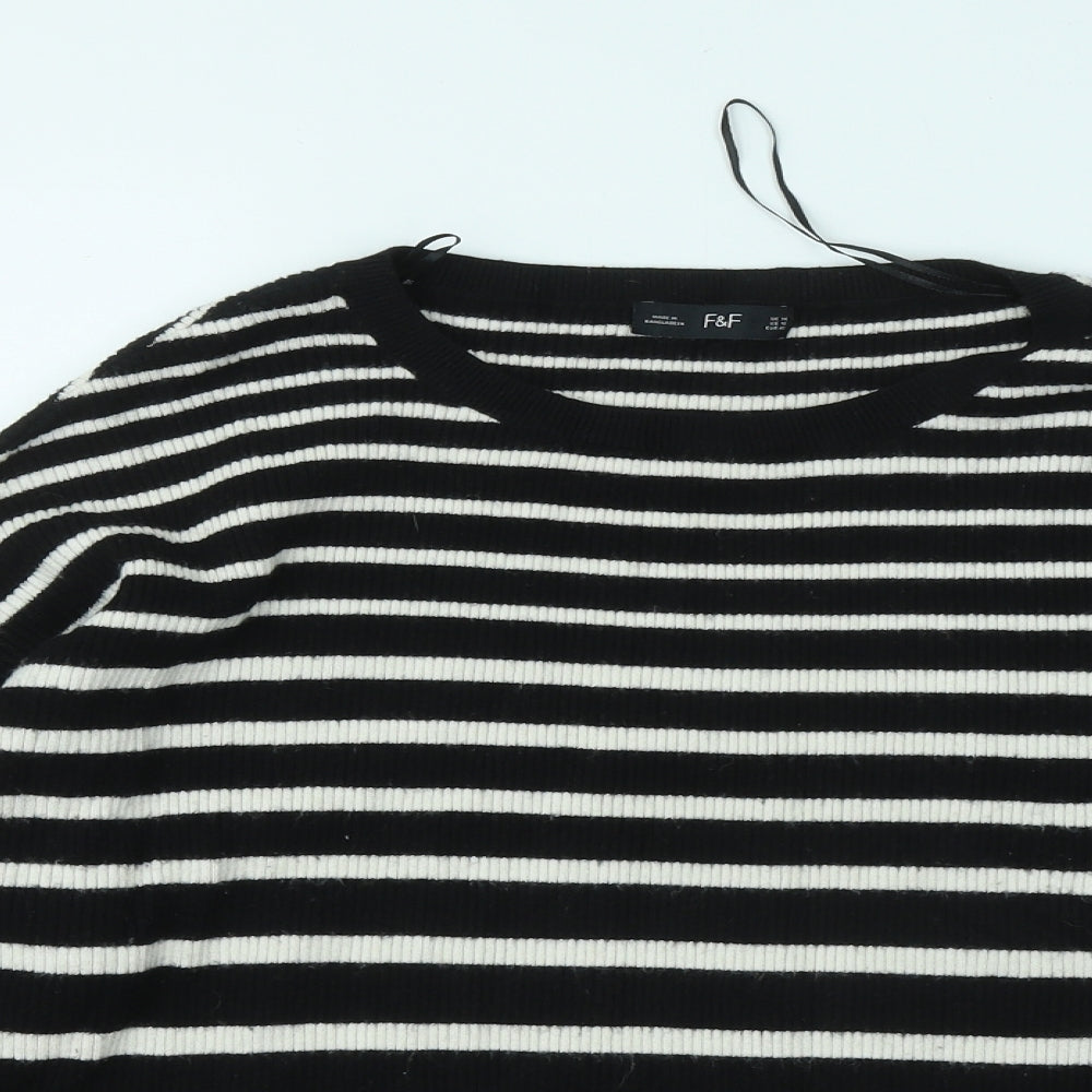 F&F Womens Black Round Neck Striped Viscose Pullover Jumper Size 14