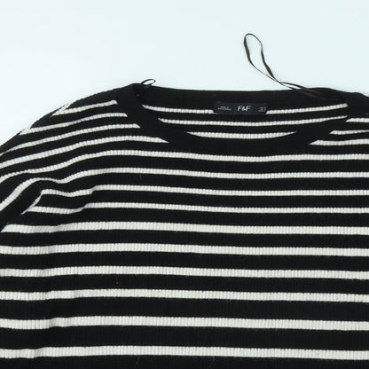 F&F Womens Black Round Neck Striped Viscose Pullover Jumper Size 14