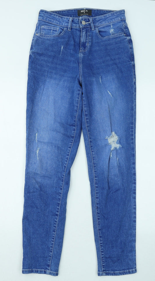 TU Womens Blue Cotton Straight Jeans Size 8 L29 in Regular Button