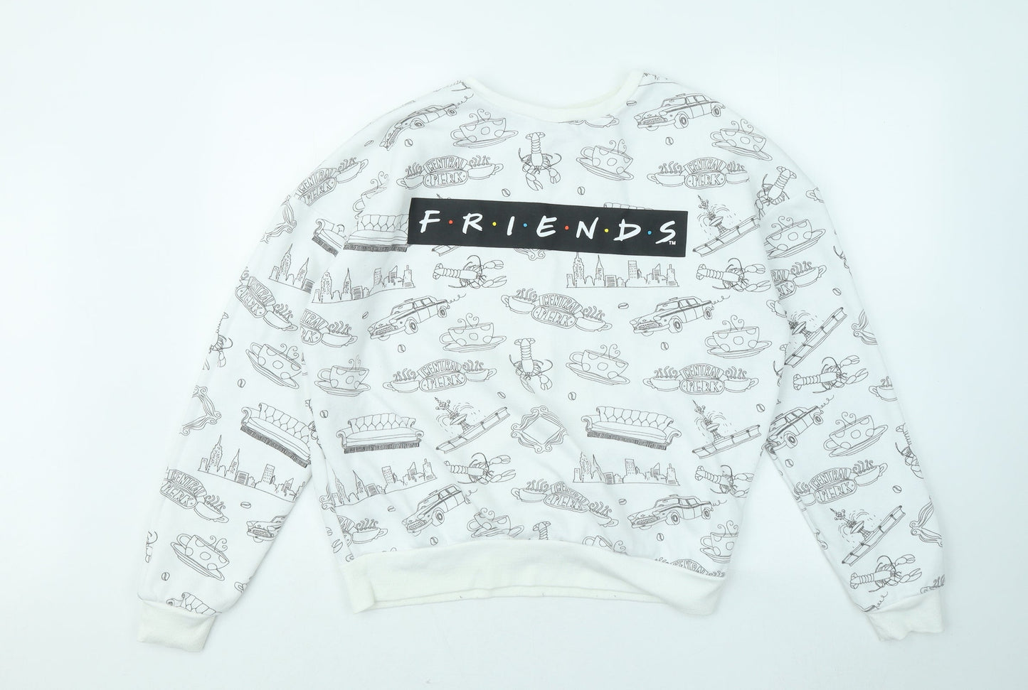 Primark Womens White Geometric Cotton Pullover Sweatshirt Size 10 - Friends