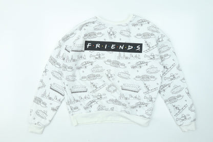 Primark Womens White Geometric Cotton Pullover Sweatshirt Size 10 - Friends