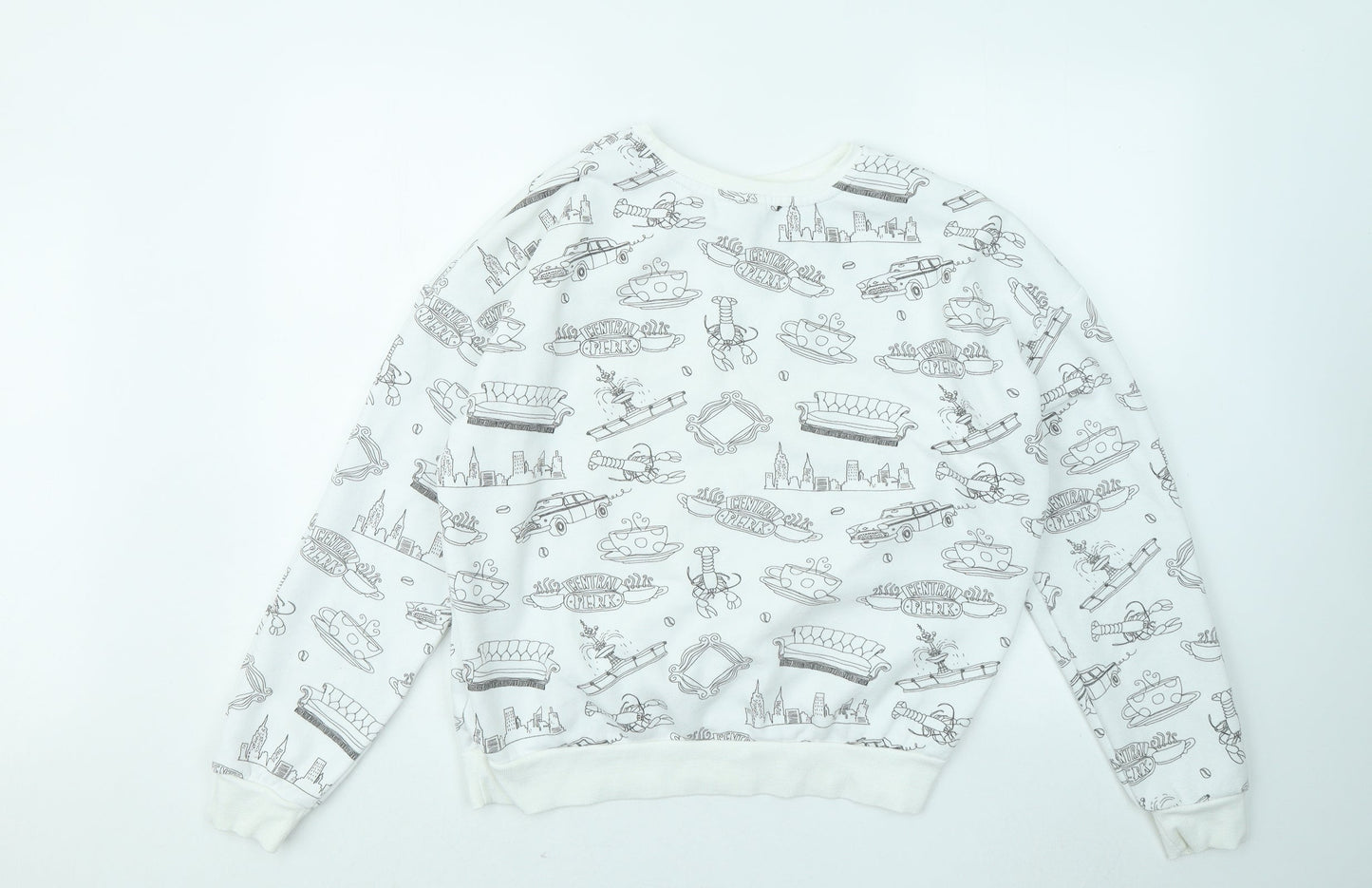 Primark Womens White Geometric Cotton Pullover Sweatshirt Size 10 - Friends