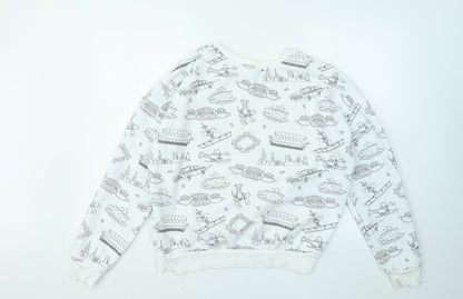 Primark Womens White Geometric Cotton Pullover Sweatshirt Size 10 - Friends