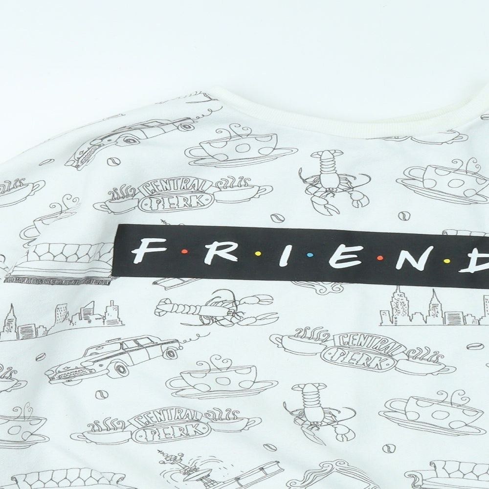Primark Womens White Geometric Cotton Pullover Sweatshirt Size 10 - Friends