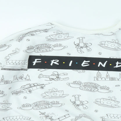 Primark Womens White Geometric Cotton Pullover Sweatshirt Size 10 - Friends