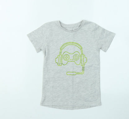 Dunnes Stores Boys Grey Polyester Basic T-Shirt Size 3-4 Years Round Neck - Gaming