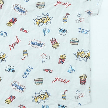 TU Boys White Geometric Cotton Basic T-Shirt Size 8 Years Round Neck - Fries Popcorn Cool Eyes Diamond