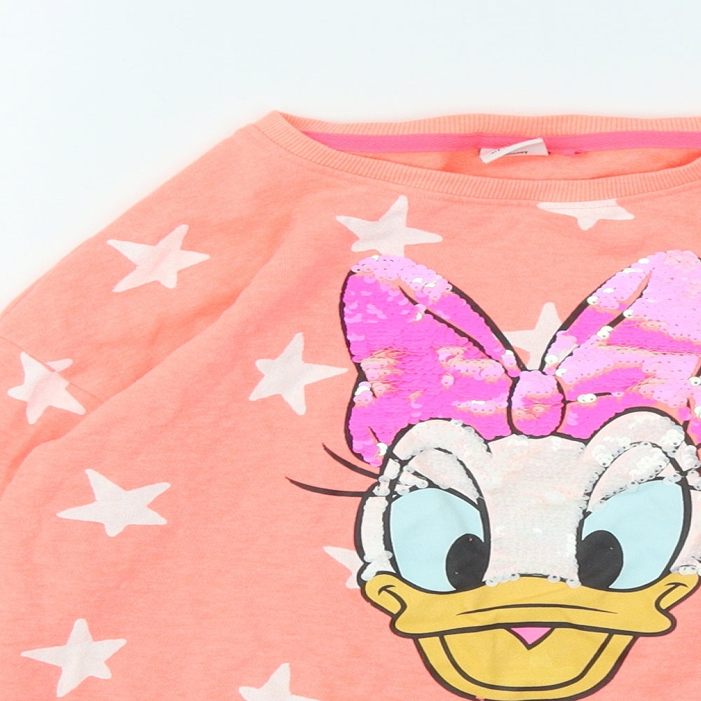 NEXT Girls Orange Geometric Cotton Pullover Sweatshirt Size 11 Years - Stars Disney Daffy Duck