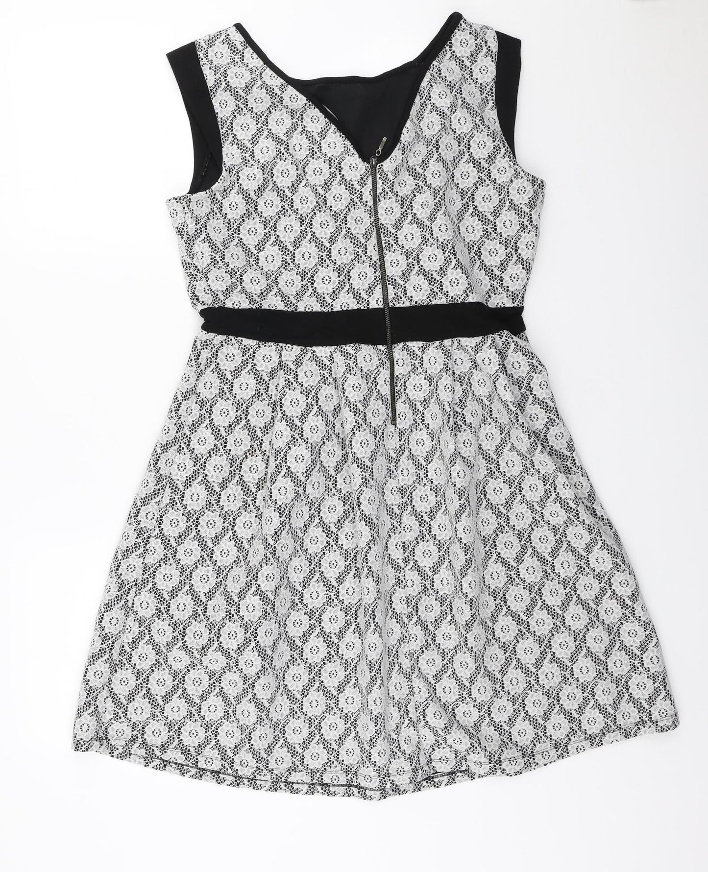 Dorothy Perkins Womens Multicoloured Floral Polyester A-Line Size 14 Roll Neck Zip