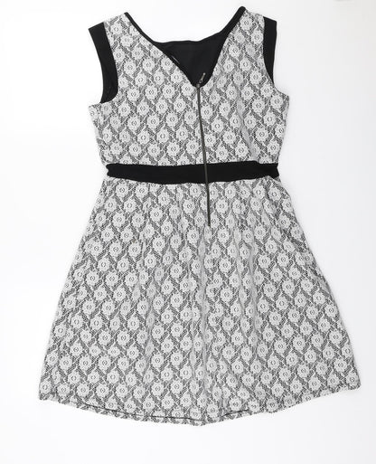 Dorothy Perkins Womens Multicoloured Floral Polyester A-Line Size 14 Roll Neck Zip