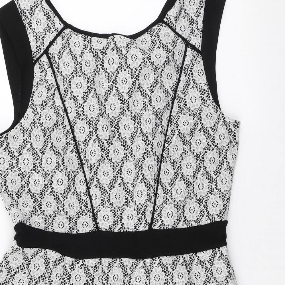 Dorothy Perkins Womens Multicoloured Floral Polyester A-Line Size 14 Roll Neck Zip