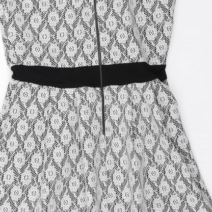 Dorothy Perkins Womens Multicoloured Floral Polyester A-Line Size 14 Roll Neck Zip