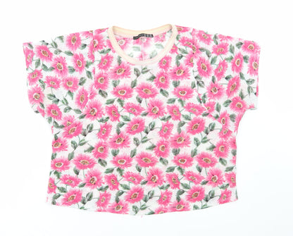 Atmosphere Womens Pink Floral Viscose Basic T-Shirt Size 10 Round Neck