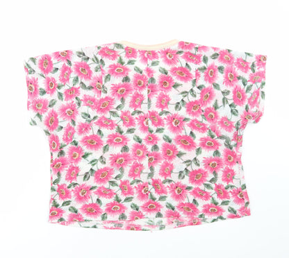 Atmosphere Womens Pink Floral Viscose Basic T-Shirt Size 10 Round Neck
