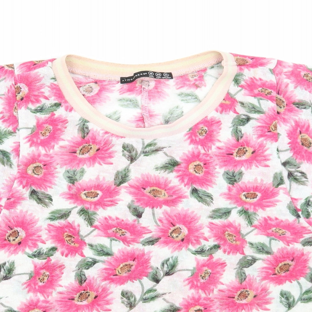 Atmosphere Womens Pink Floral Viscose Basic T-Shirt Size 10 Round Neck
