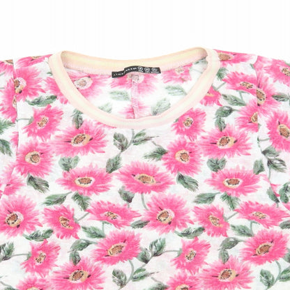 Atmosphere Womens Pink Floral Viscose Basic T-Shirt Size 10 Round Neck