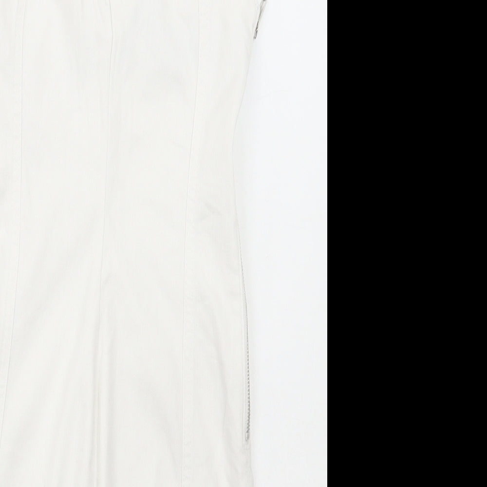 Denim & Co. Womens White Cotton Pinafore/Dungaree Dress Size 8 Halter Zip