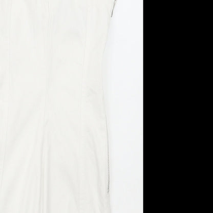 Denim & Co. Womens White Cotton Pinafore/Dungaree Dress Size 8 Halter Zip