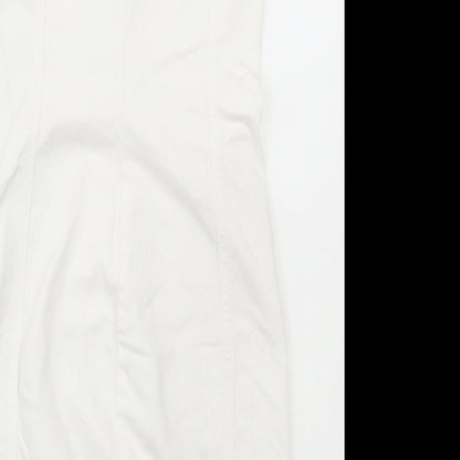 Denim & Co. Womens White Cotton Pinafore/Dungaree Dress Size 8 Halter Zip