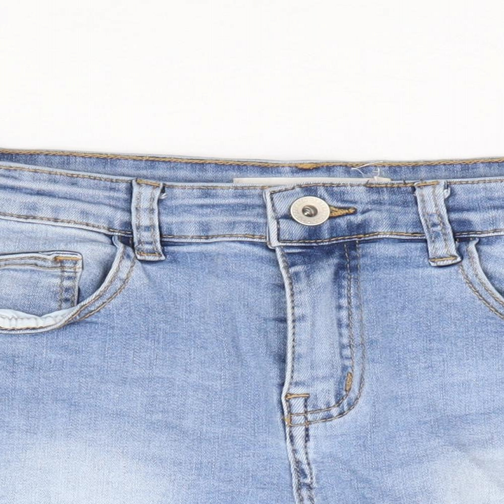 Cherry Koko Womens Blue Cotton Hot Pants Shorts Size S L3 in Regular Zip - Distressed Hems