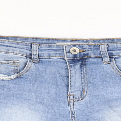 Cherry Koko Womens Blue Cotton Hot Pants Shorts Size S L3 in Regular Zip - Distressed Hems
