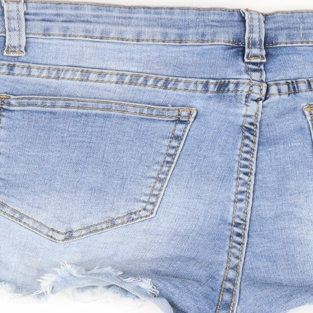 Cherry Koko Womens Blue Cotton Hot Pants Shorts Size S L3 in Regular Zip - Distressed Hems