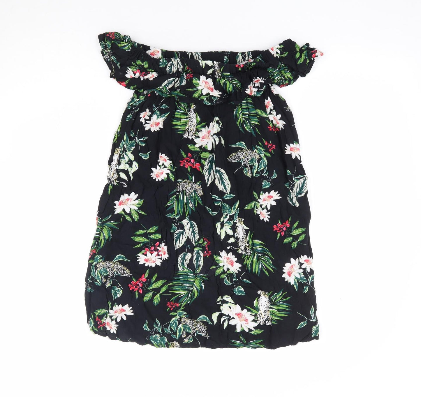 Primark Womens Multicoloured Geometric Polyester Jersey Blouse Size 8 Off the Shoulder - Leopard