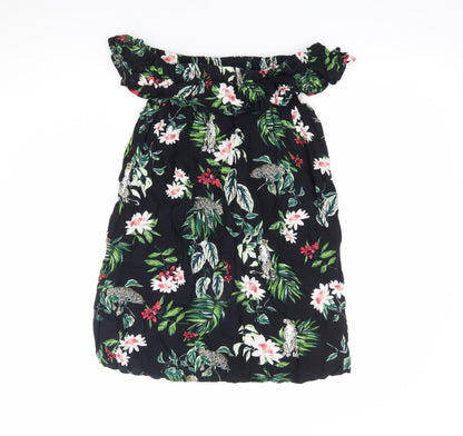 Primark Womens Multicoloured Geometric Polyester Jersey Blouse Size 8 Off the Shoulder - Leopard