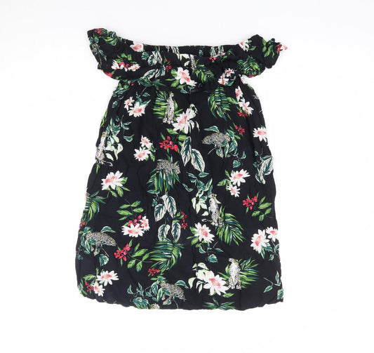 Primark Womens Multicoloured Geometric Polyester Jersey Blouse Size 8 Off the Shoulder - Leopard